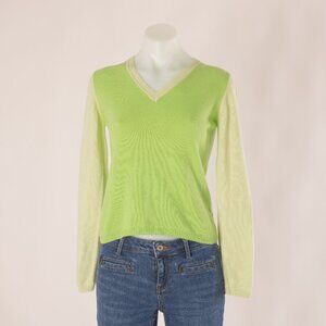 Barneys New York Lime Green Cashmere V-Neck Sweater Size US XS